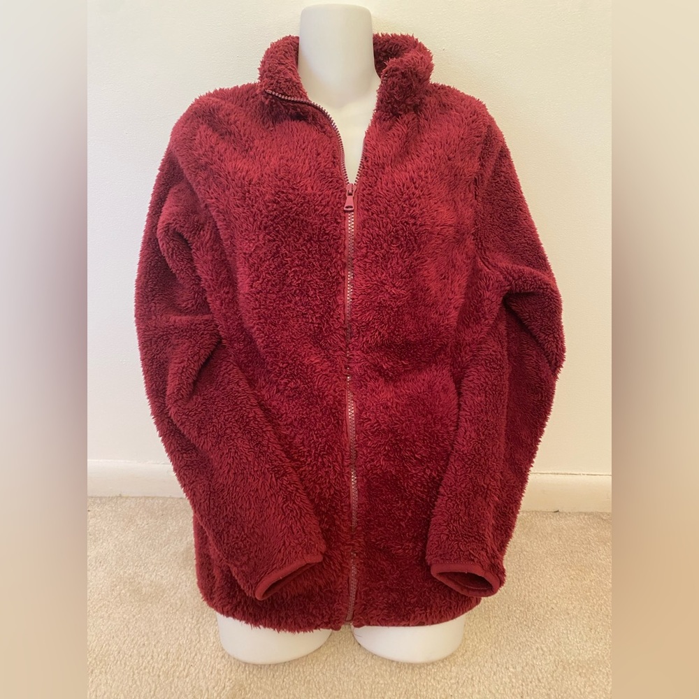 Fluffy Dark Red Womens Jacket L Large